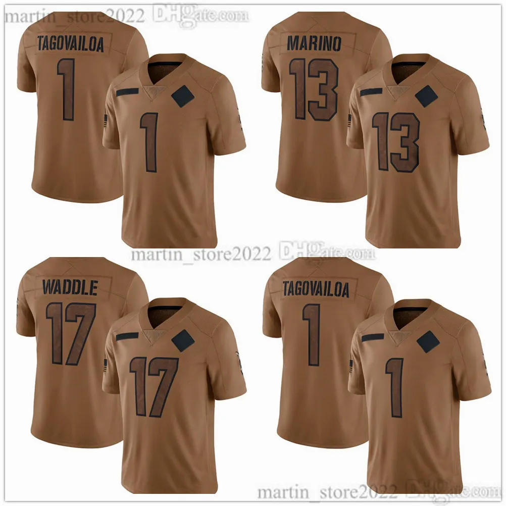 Maillots Salute To Service Limited 2023 1 Tua Tagovailoa 17 Jaylen Waddle 13 Dan Marino 10 Tyreek Hill 25 Xavien Howard 5 Jalen Ramsey 8 Jevon Holland 15 Jaelan Phillips