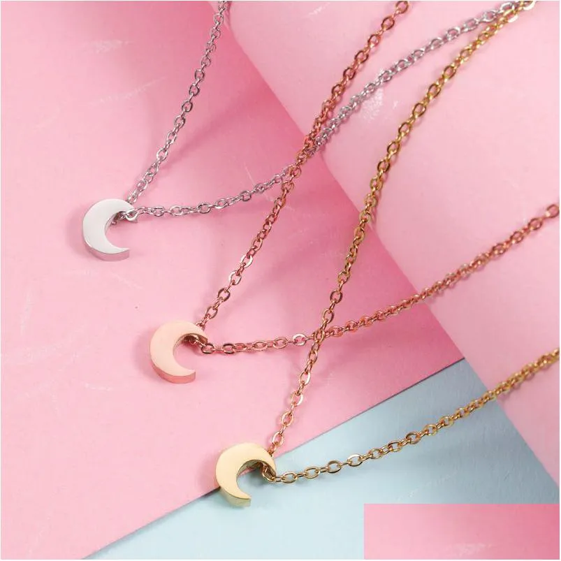 Pendant Necklaces Wholesale Simple Moon Pendent Stainless Steel Star Necklace For Women Girls Child Birthday Gifts Rose Gold Fashion P Dhugl