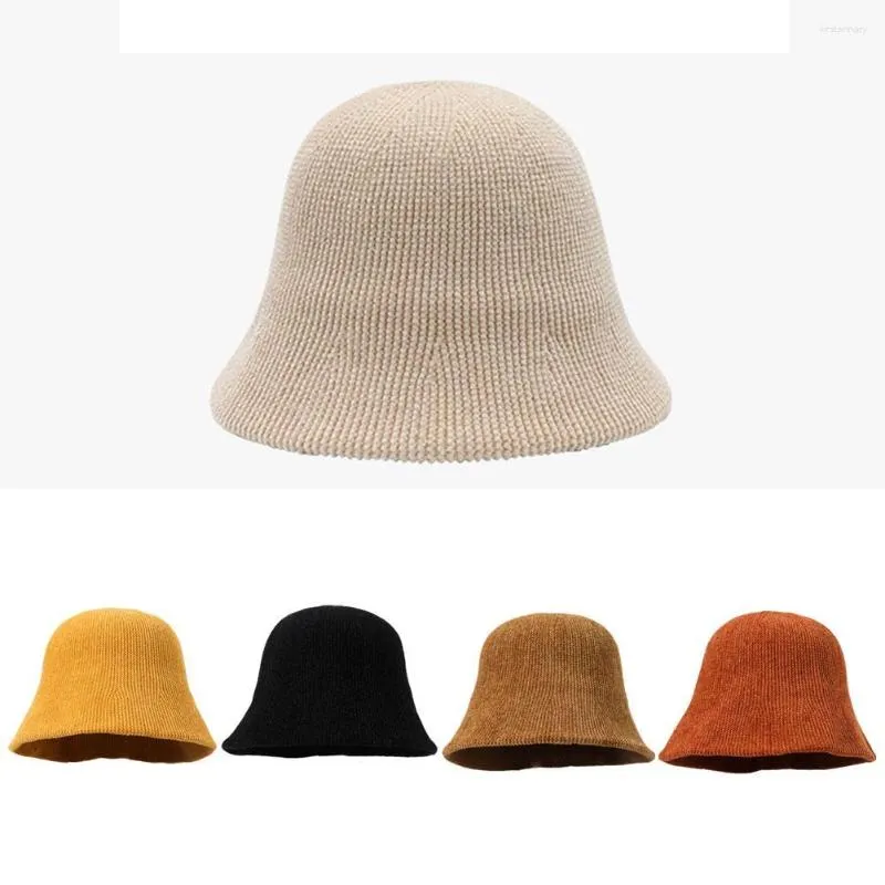 Bérets tricotés chapeau de pêcheur pour femmes Panama seau hiver automne chaud solide pliant casquette de voyage visière Vintage plat V5W4