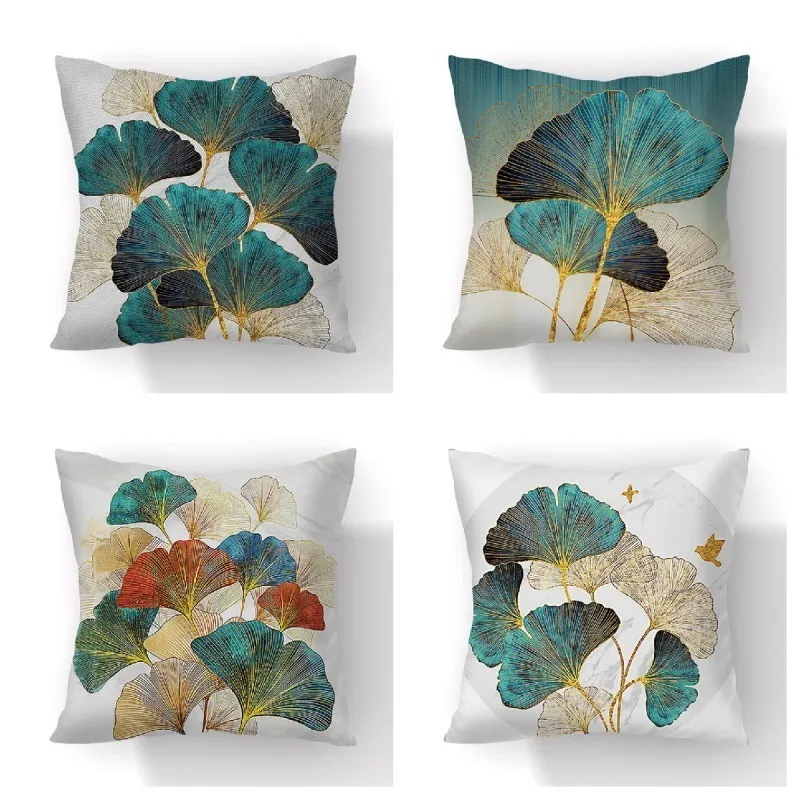 Kuddefodral 45x45cm Ginkgo Biloba Polyester Cushion Cover Midje kuddefodral Black Golden Leaves vardagsrumsstol Soffa Hemdekoration 230925