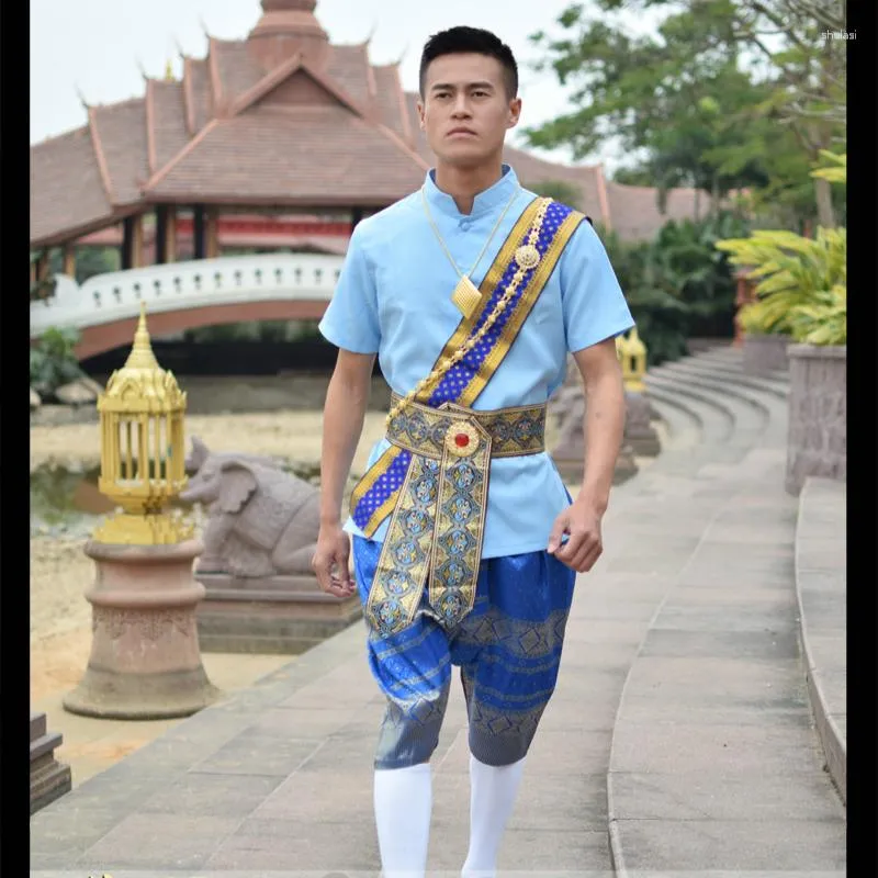 Roupas étnicas Sudeste Asiático Tailândia Tradicional Songkran Traje Camisa de Manga Curta Bloomers Primavera Verão Ternos Estilo Tailandês