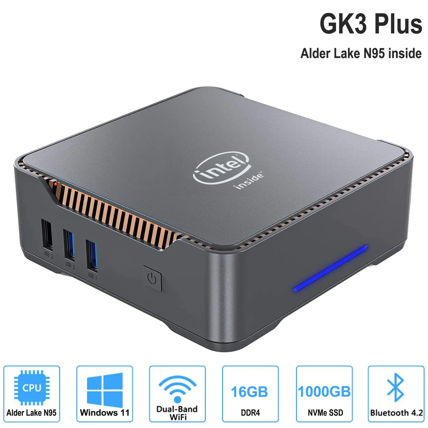 Mini PC GK3 Mini PC Intel Celeron N5105 ou Alder Lake N95 16 Go DDR4 Crucial P3 NVMe Windows 11 Pro Ordinateur de jeu 4K VGA Win 11 230925