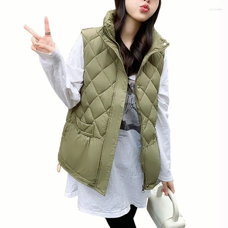 Gilet da donna Colletto alla coreana Caldo piumino Gilet di cotone Coreano Tasca allentata Addensare Inverno Giacche senza maniche Capispalla femminile Casual 2023