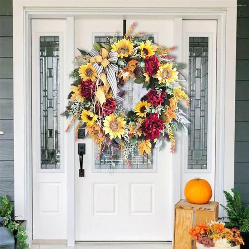 Flores decorativas 40cm guirlanda de girassol decoração de outono romântico pendurado decoração de porta guirlanda artificial jardim festa em casa bem-vindo
