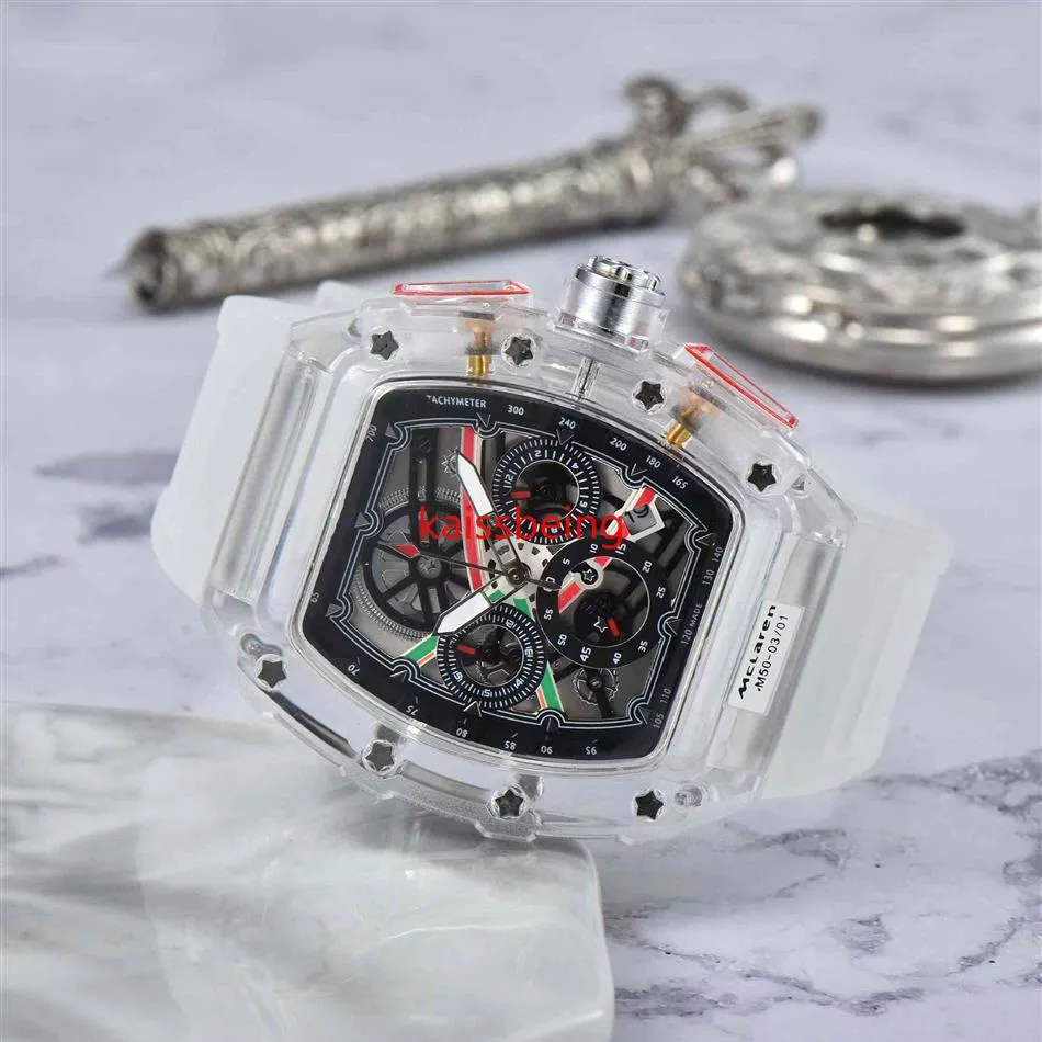 メンズウォッチラグジュアリーデザイナースポーツウォッチファッション透明なケース44mmクロノグラフ腕時計シリコンストラップクォーツメンクロック286b