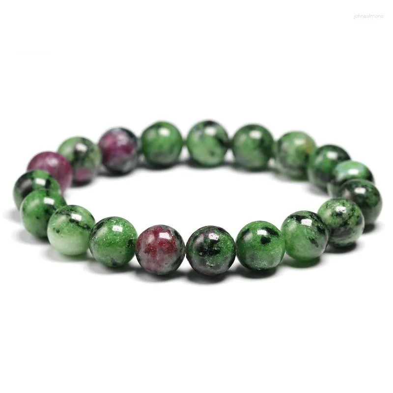 Braccialetti di collegamento Genuino Naturale Verde Anyolite Rubini Zoisite Pietra Elastica 6 8 10mm Perline Rotonde Bracciale Donna Uomo Gioielli