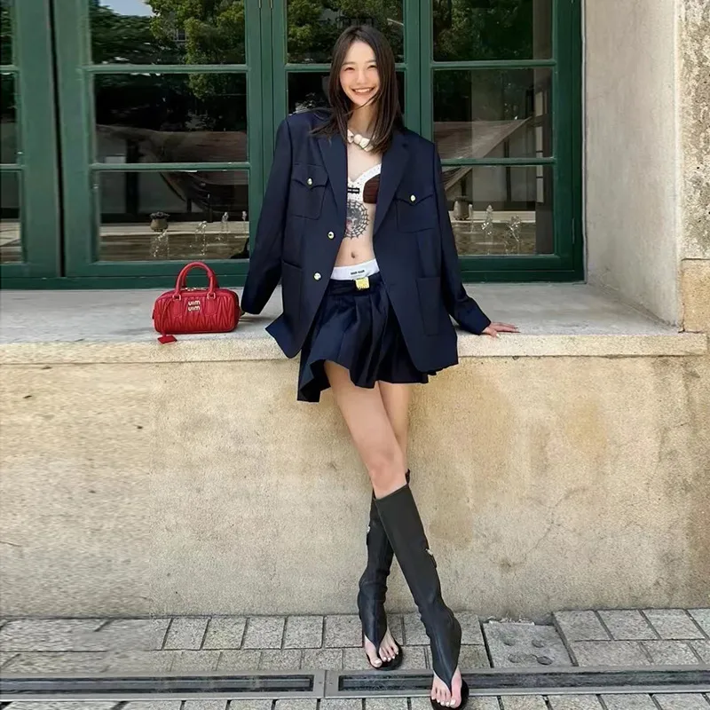 Blue Suit Jacket And Navy Skirt Womens Set For Women By Mi