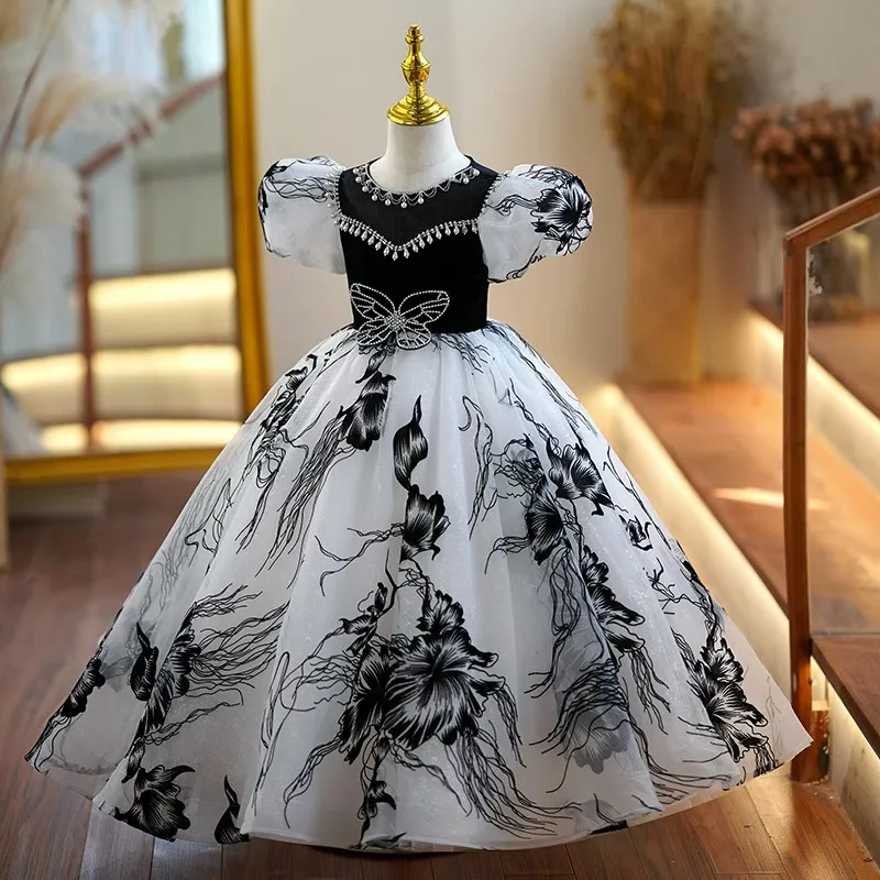 black and white dress for girls Black & White flower girl dress, Black & White birthday dress, children ball gown, little girl ball gown