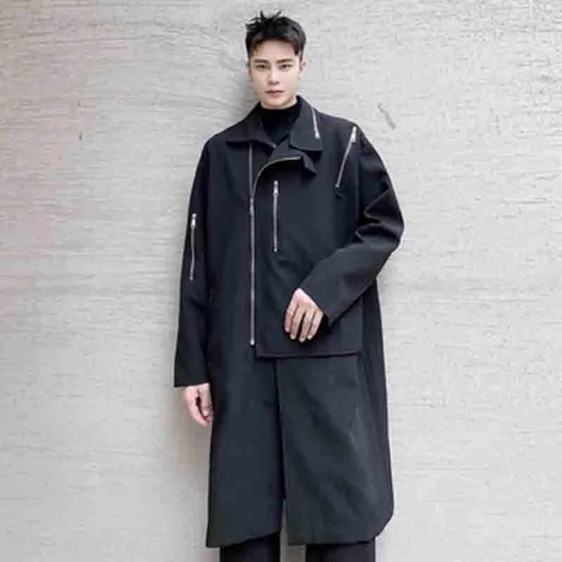 Herr ull och vinter höst mode personlighet design flernivå dragkedja dekorativ jacka nisch mörk mid-längd trenchrock