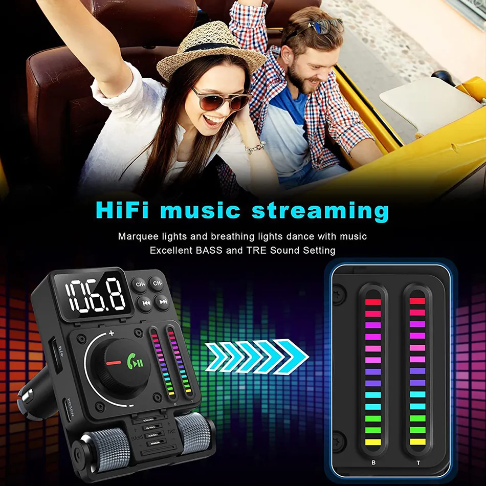 LENCENT Transmisor FM Bluetooth 5.3, PD 30 W y QC3.0 Cargador rápido  Bluetooth Adaptador Bluetooth para coche, música de alta fidelidad/llamadas
