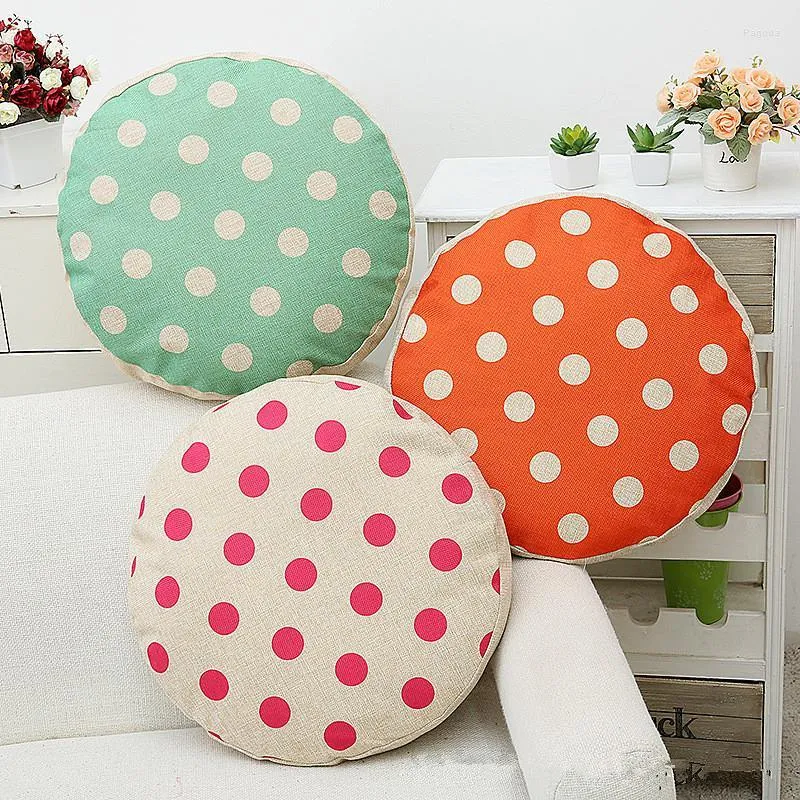 Oreiller 45x45cm rond coton lin housse de canapé motif à pois maison chaise taille siège arrière décor cas