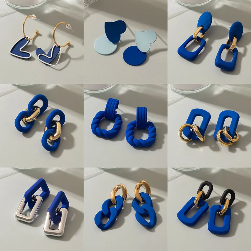 Hoop Huggie Blinla Korean Fashion Klein Blue Earrings for Women Arcylic Geometric Dangle Drop Brincos Trendy Jewelry Gifts 230926