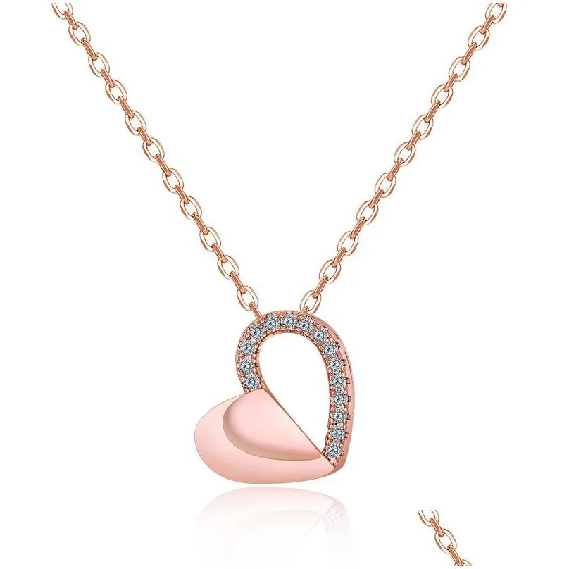 Collane con ciondolo Stile estivo Colore oro rosa Cristallo Ciondolo a doppio cuore Gioielli di lusso Collane d'amore Gioiello per matrimonio di San Valentino Dhzov