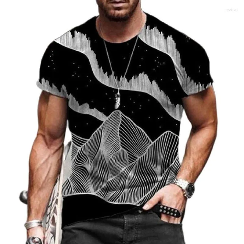 남자 T 셔츠 2023 시즌 짧은 슬리브 티셔츠 3D 스트라이프 인쇄 패션 파티 힙합 탑