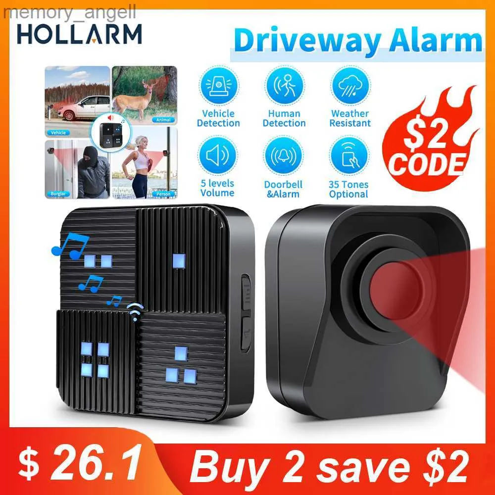 Alarm Systems Hollarm Wireless Driveway Security Alarm Waterproof PIR Motion Detector Garage Welcome Burglar Alarm Secure System Patrol YQ230926