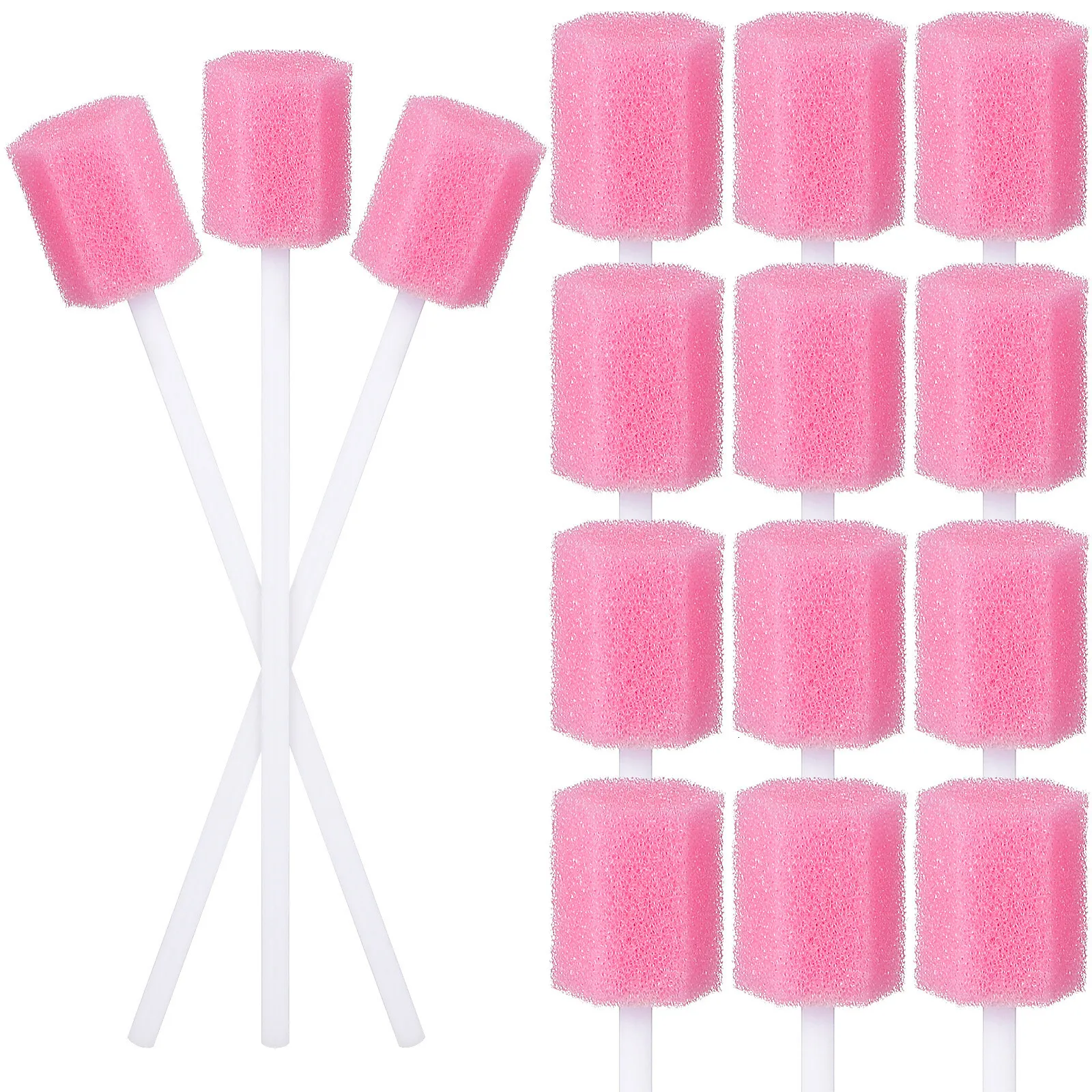 ARTEA 100Pcs Disposable Oral Care Sponge Swab Tooth Cleaning Mouth Swabs Pink
