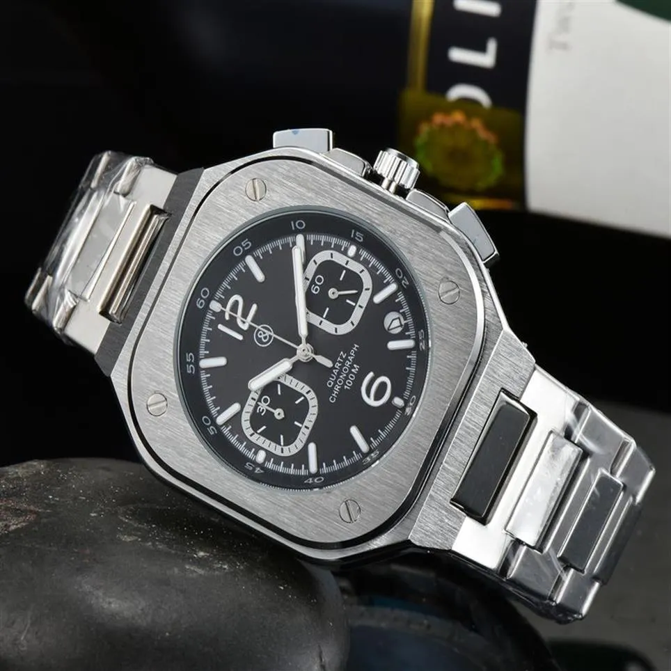 BR Brand Sport Quartz Bell Multifunction Watch Business Men Stainless Steel Calendar Ross Square watch factory Drop284Q