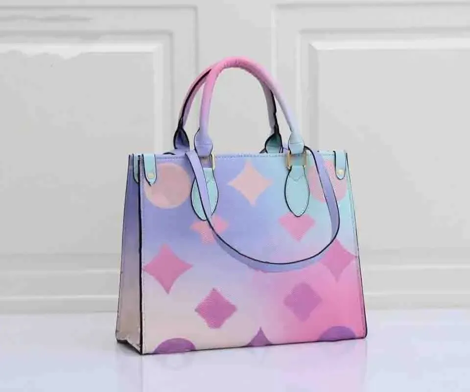 Sunrise Pastel Onthego MM Totes Bag Kleurrijke Dames Designer Schouder Handtas Portemonnee On The Go 2023 SPRING IN THE CITY COLLECTION Gecoat canvas Crossbody portemonnee AAA