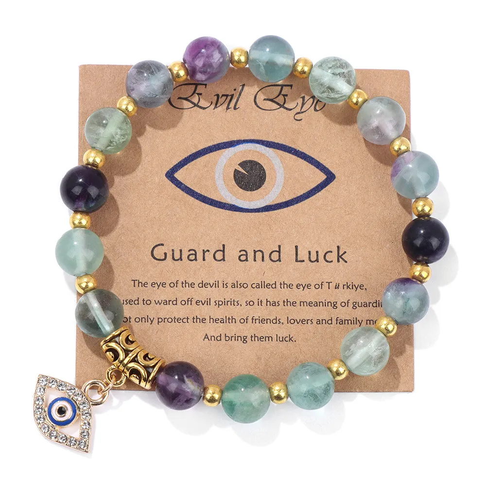 Glückliche türkische blaue Evil-Eye-Karte, 8 mm Fluorit-Sodalith-Steinperlen, handgefertigtes elastisches Armband für Männer und Frauen, Yoga, Reiki-Schmuck