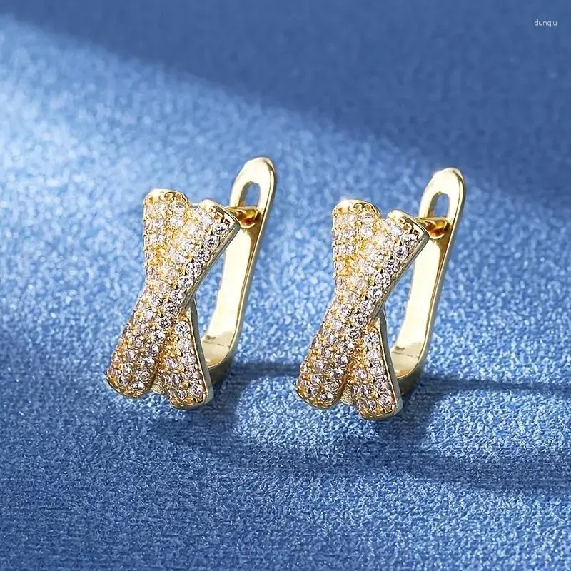 Hoop Earrings Huitan Cross Shaped For Women Full Paved Bling CZ Stone Statement Ear Accessories 2023 Modern Fashion Jewelry