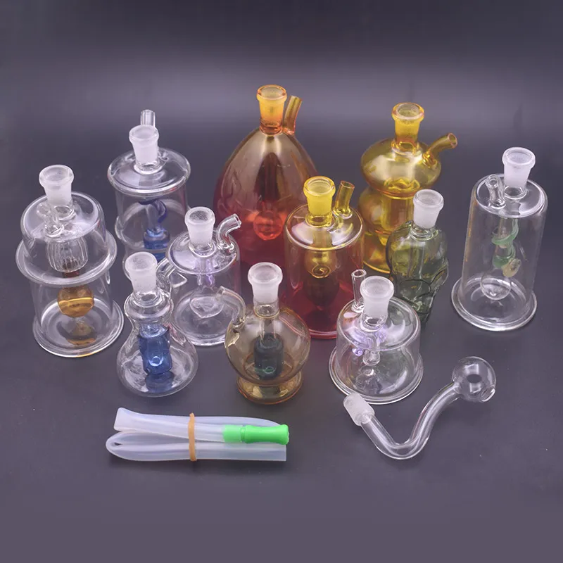 5 Sätze Mini-Glasbong-Wasserpfeifen Shisha mit 10 mm weiblichem, dickem Pyrex-Bong, bunte Handrauchbongs, Rohr mit männlichen Glasölbrennerrohren und Schlauch