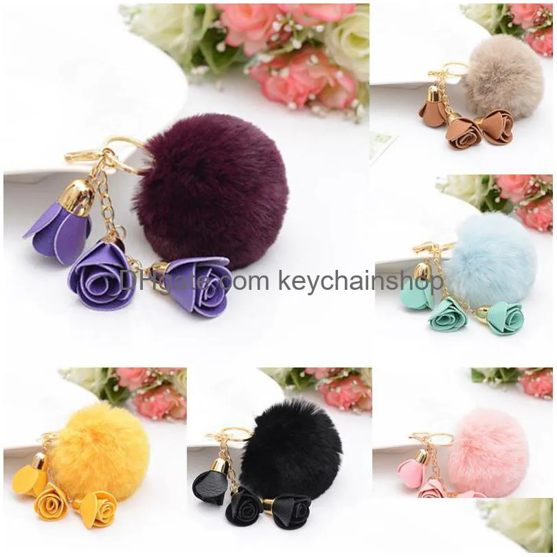 Key Rings Cute Pompom Car Keychain For Women Men Fur Ball Ring Holder Pendant Fashion Chain Charm Bag Jewelry Gift Drop Delivery Dhrs7