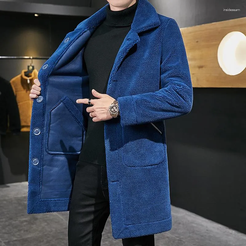 Overcoat Male Wool Blend Mid Long Winter Coat Men With Fur Collar Coat Men  Winter Trench