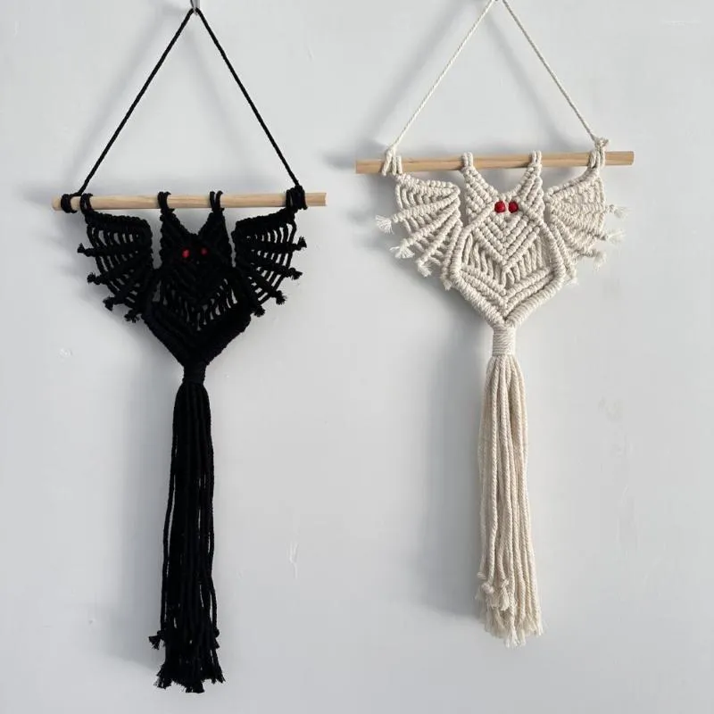 Tapeçarias tecidas bat tapeçaria design de halloween macrame decoração montada na parede artesanal para decoração de casa de dia