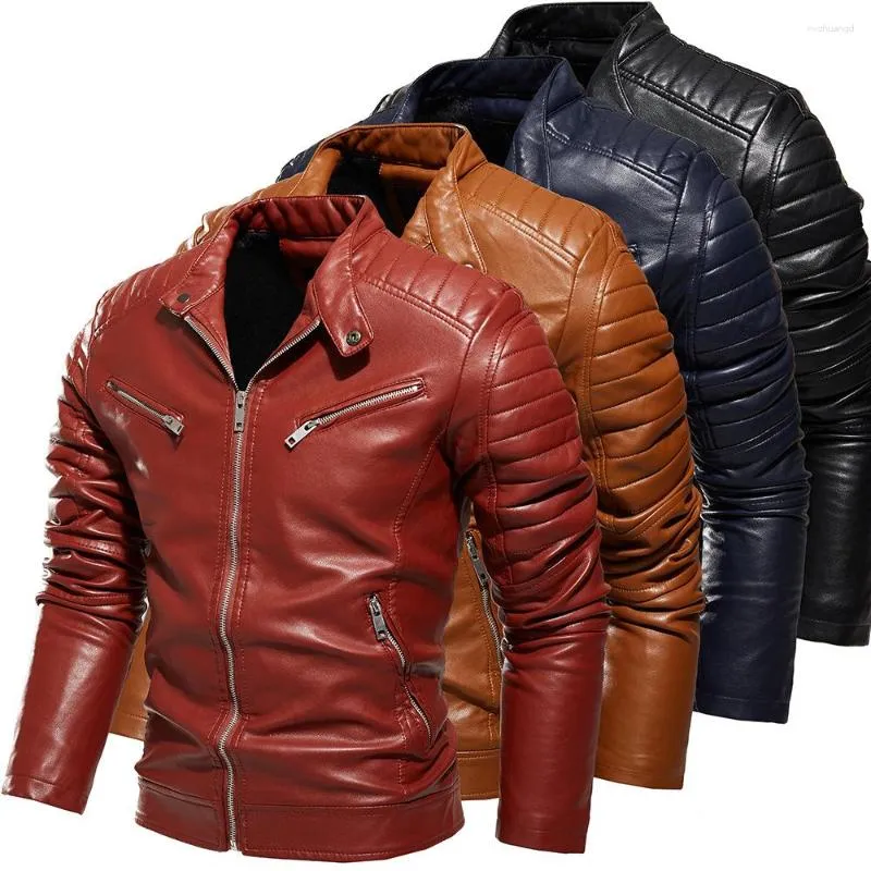 Giacca in pelle da uomo in pelliccia da uomo Autunno inverno Moto Fodera in velluto Capispalla antivento Abbigliamento di marca maschile