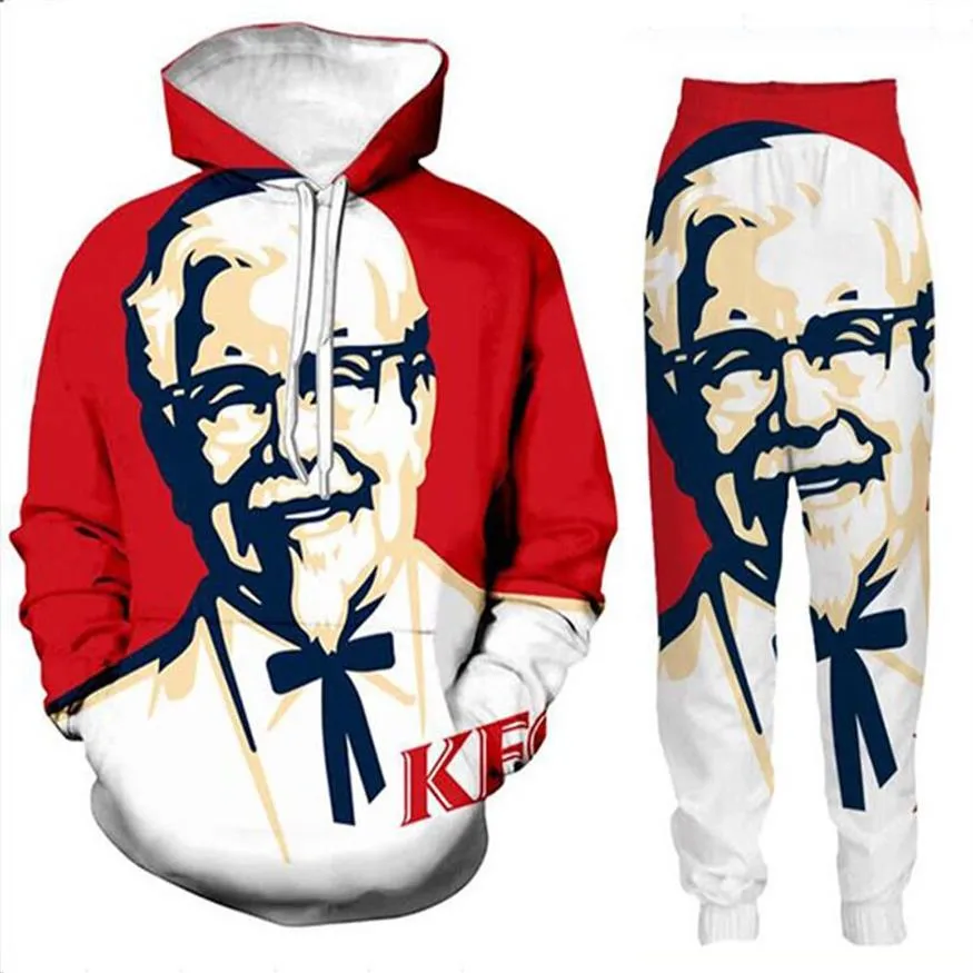 New Men Womens KFC Pułkownik Funny 3D Print Mashing TrackSuits Hip Hop Pants Bluzy TZ02284O