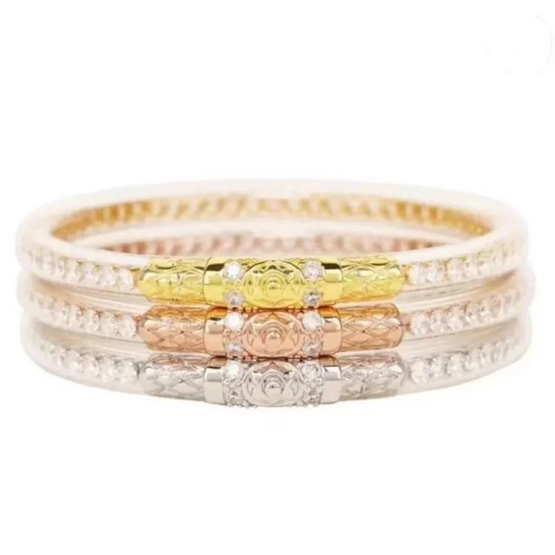 Bangle 3pcs Set Crystal Glitter Silicone Bracelet Sparkling Fashion Jelly Bangles Present Idea for Women Girls 230926