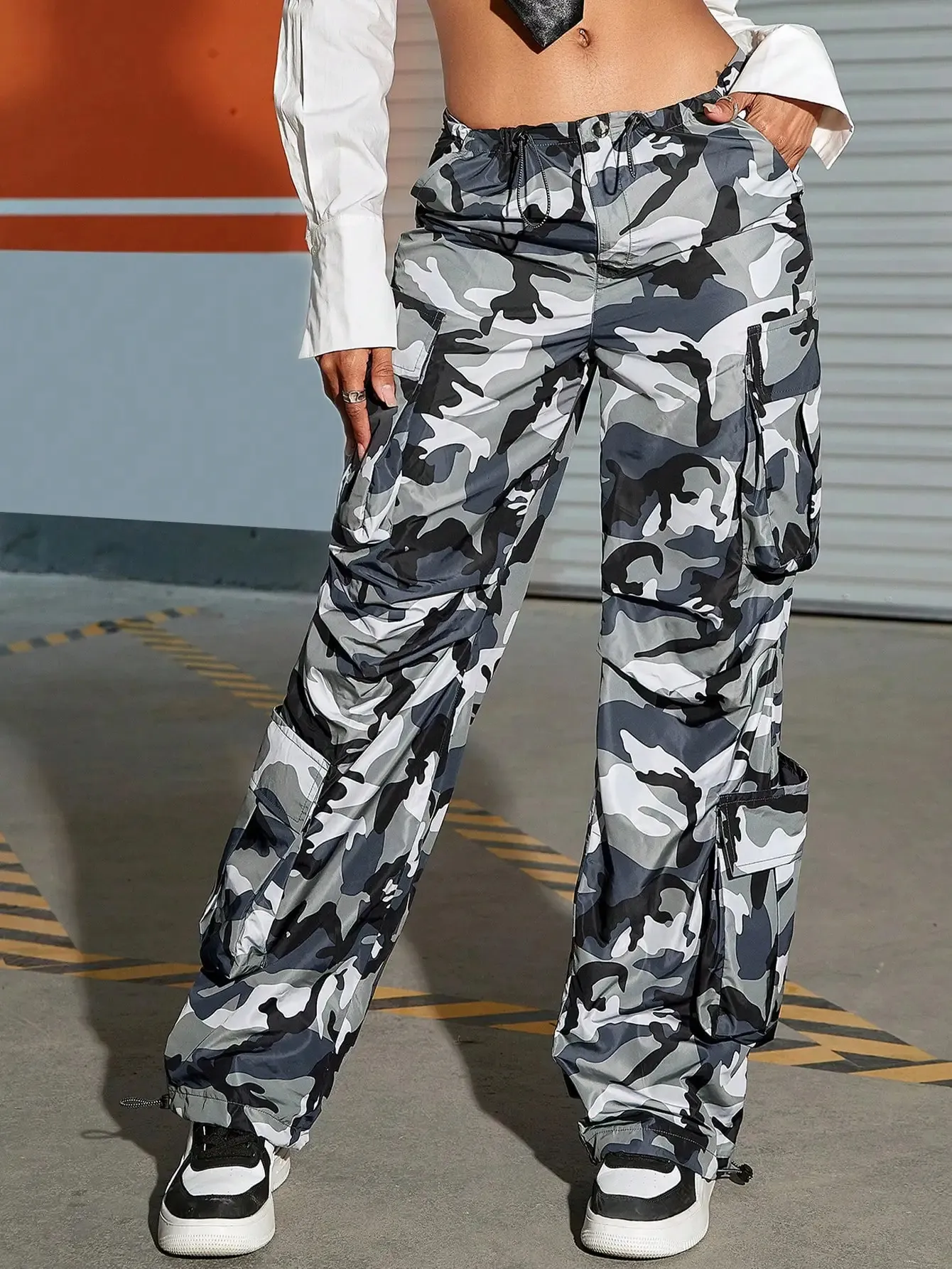 Camo Print Womens Camouflage Cargo Pants Womens With Drawstring