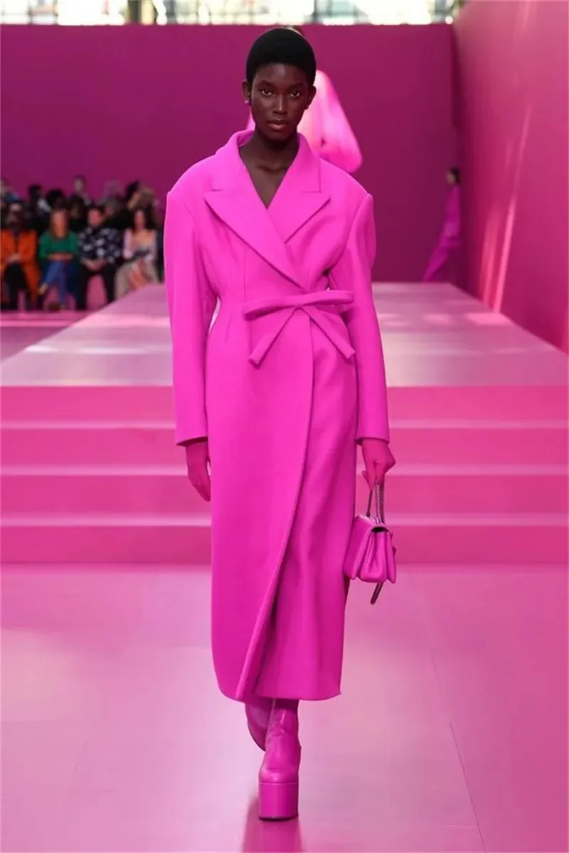 Kvinnors jackor kärna rosa ullkvinnor passar blazer överrock vinter tjock kappa anpassade tillverkade 1 datorer lång jacka formell slips midje prom klänning 230927