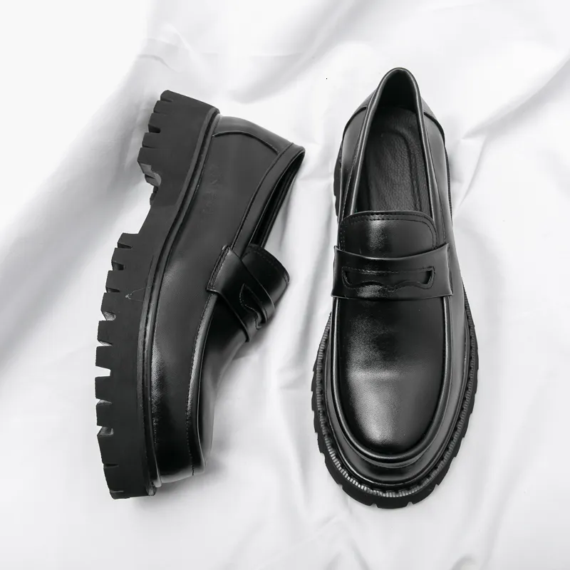 Dress Shoes Platform Shoes Loafers Shoes Men Thick-soled Wedding Shoes Black Formal Business Shoes Slip-on Leather Increase Casual Shoes 230926