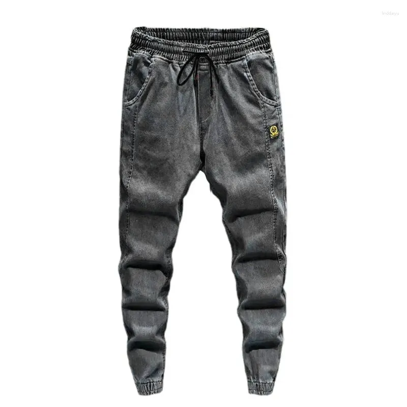 Jeans masculinos homens cordão solto calças de carga primavera coreano tornozelo amarrado harem calças streetwear