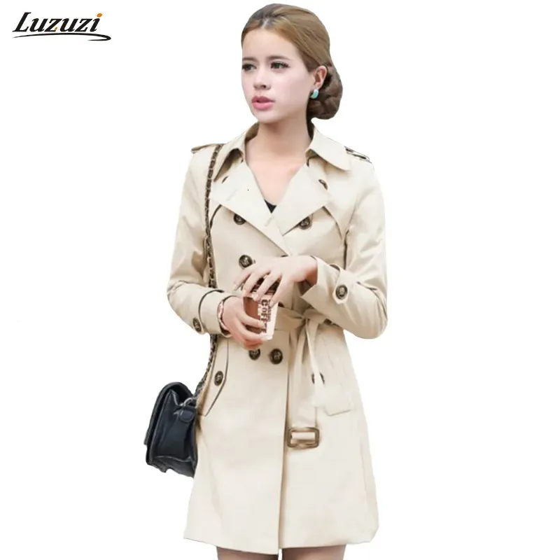 Womens Trench Coats Luzuzi Coat for Women Double Breasted Belt Slim Fit Long Spring Casaco Feminino Abrigos Mujer Autumn Outerwear Z505 230927