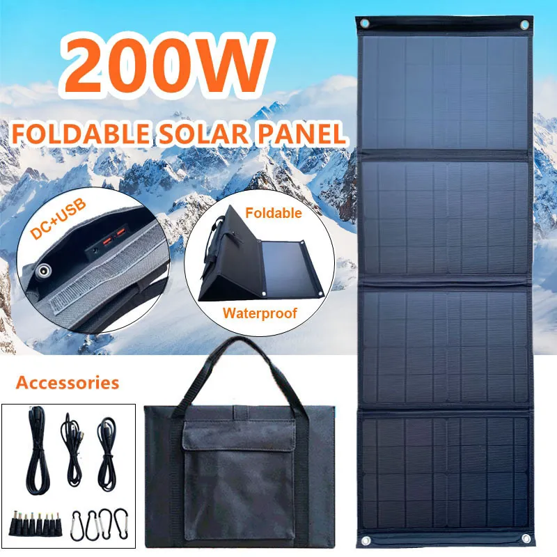 Ladegeräte 200W faltbares Solarpanel Dual USB DC Zelle tragbares faltbares wasserdichtes Ladegerät Outdoor Mobile Power Bank 230927