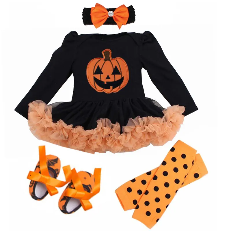 Rompers Baby Girls Halloween Costume Long Sleeve Tulle Romper 4pcs Suits Kids Toddlers Halloween Cosplay Birthday Theme Party Dress 230926