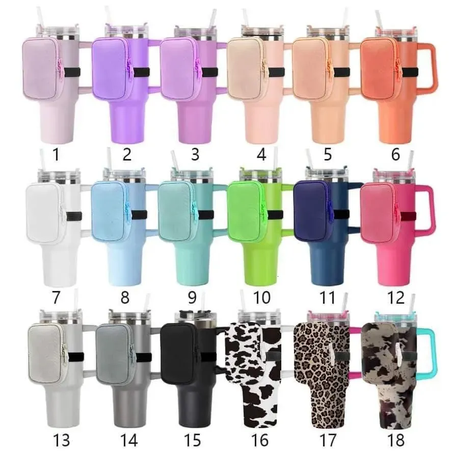 Autres sacs Pochette de bouteille d'eau en néoprène couleur léopard solide pour gobelets Stanely 20oz 30oz 40oz tasses avec clé de carte de sangle réglable 230927