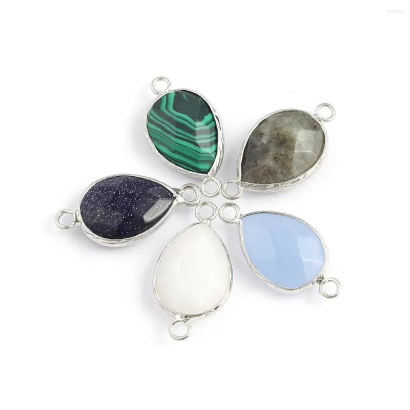 Pendentif Colliers 10 pcs Forme de goutte d'eau Facettes Guérison Crystal Stone Connecteurs Agate Charms Silvery Edge pour faire des bijoux Collier