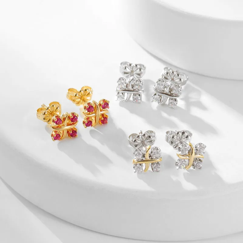 topkwaliteit dupe merk 925 Sterling zilveren mode-sieraden strass kruis oorbellen voor vrouwen