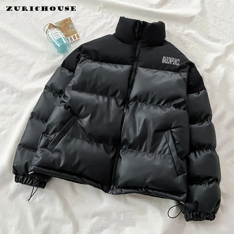 Women's Down Parkas Zurichouse Black Pu Leather Parka Women's Warm Thick Winter Coat Fashion Loose Wild Casual Faux Leather Puffer Jacket 230927