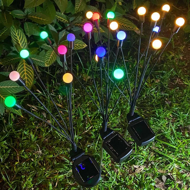 Outdoor Solar Swaying Light Firefly Garden Lights Sway by Wind 6/8/10 Warm and RGB  Lights for Yard Patio Pathway Decoration