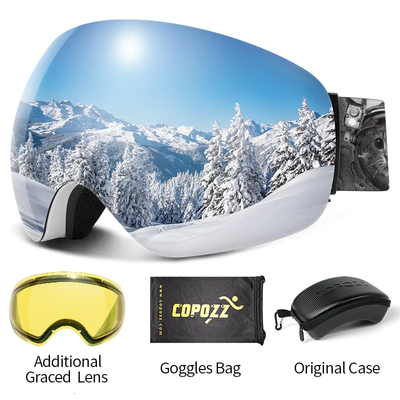 Outdoor Eyewear Frameless AntiFog Ski Goggles Night Lens Box Set 100% UV400 Protection Snowboard AntiSlip Strap Snow for Men Women 230926