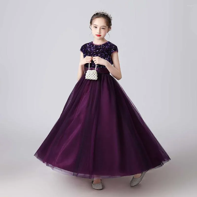 Vestidos de menina flor para casamento, lantejoulas brilhantes, saia inchada de tule, vestido de baile, comprimento até o chão, vestido de primeira comunhão para meninas