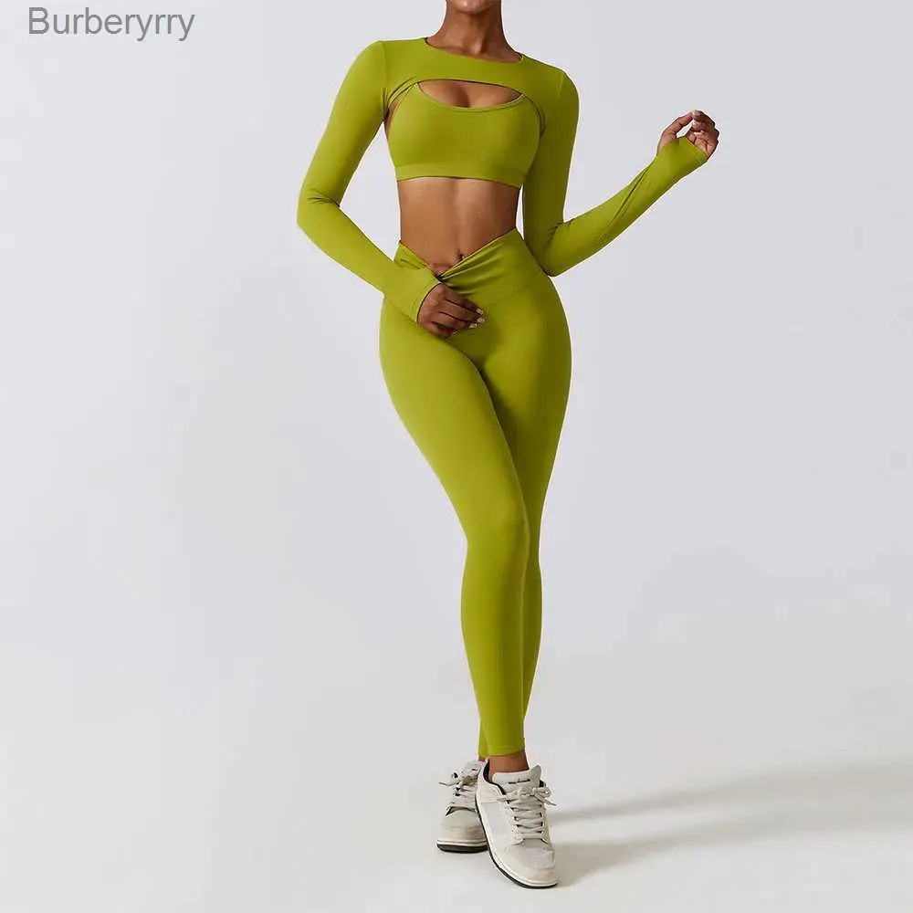 Active Set Sportswear Yoga Set Women's Workout Clothes Athletic Wear Sports Gym Legging Seamless Fitness Bra Crop Top Long Sleeve Yoga Suitl230927