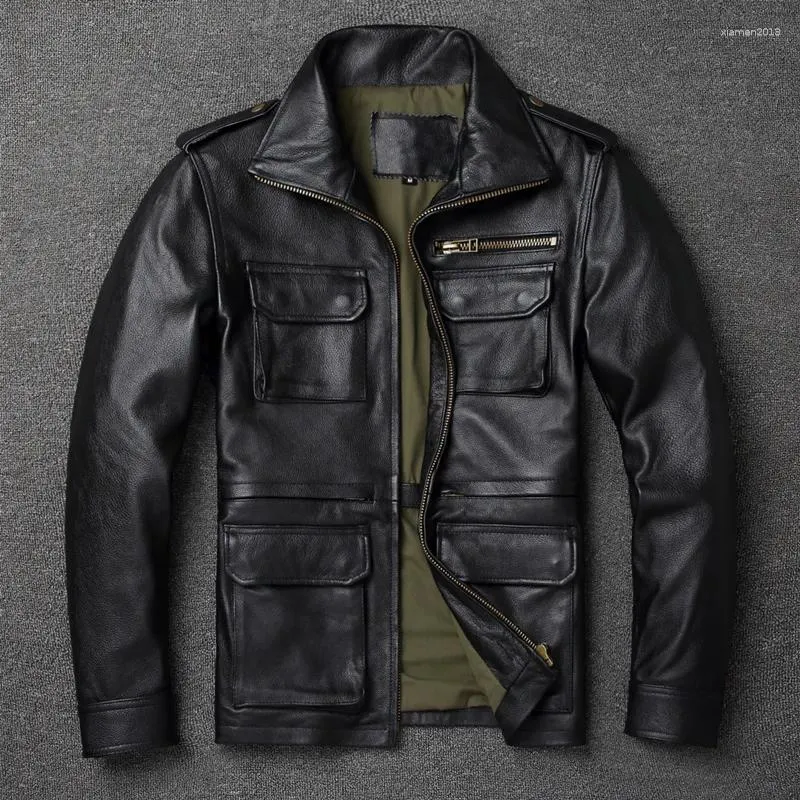 Herrläder 2023 Top Cowhide Jacket Overdimensionerad motorcykelstiljakt