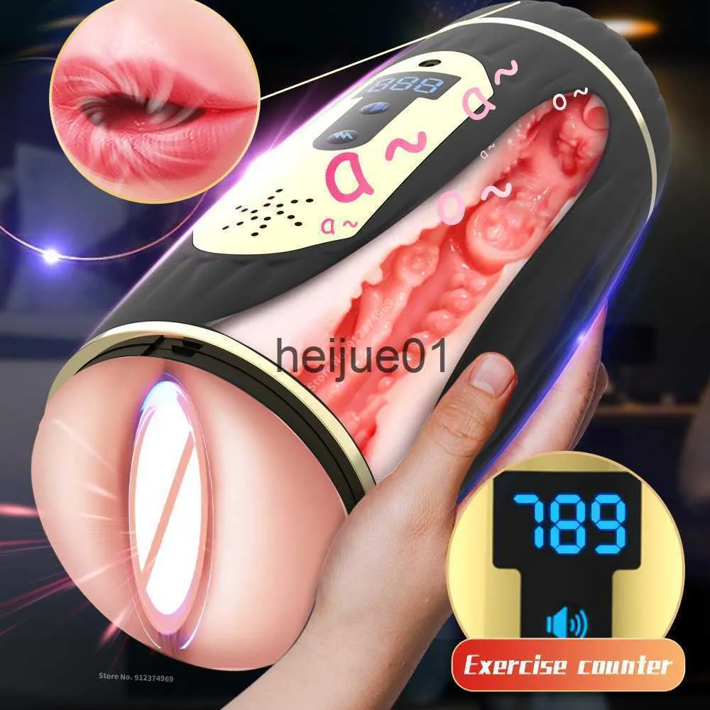 Masturbadores Masculino Boquete Masturbador Vagina Vibrador Contagem Masturbação Copo Máquina de Sexo Bolso Pusssy Pronúncia Adulto Bens para Homem Brinquedo X0926