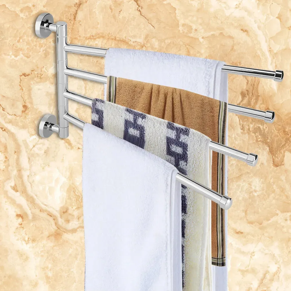 Bathroom Shelves Stainless Steel 4 Swivel Towel Bars Hanger Bathrobe Towel Rack Bar Rail Hanger Towel Holder 4 Bars Bathroom Rack Wall Mounted 230927