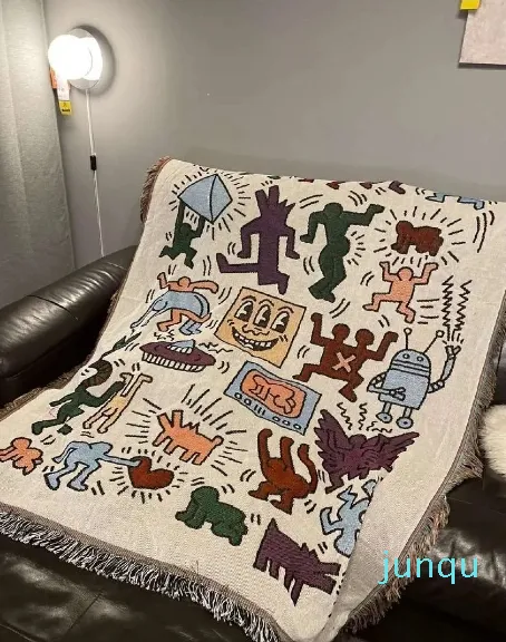 American Joint Trend Keith Haring Graffiti Master Illustratör Single SOFA Filt Dekorativ Tapestry Casual Cover Filt